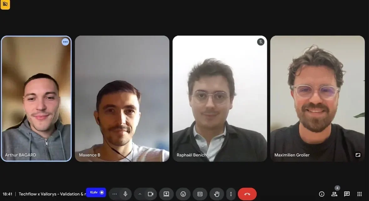 Kickoff video call with the client and the TechFlow team