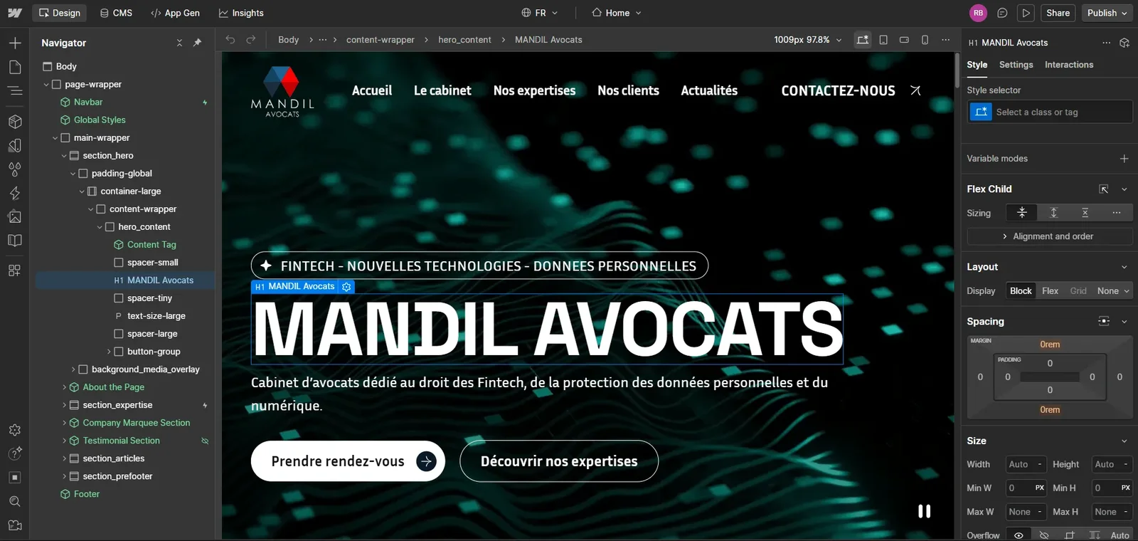 Website being built in Webflow